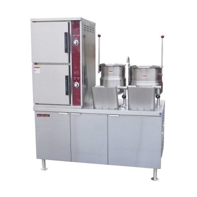 Gas Convection Steamer with Kettles on Cabinet Base